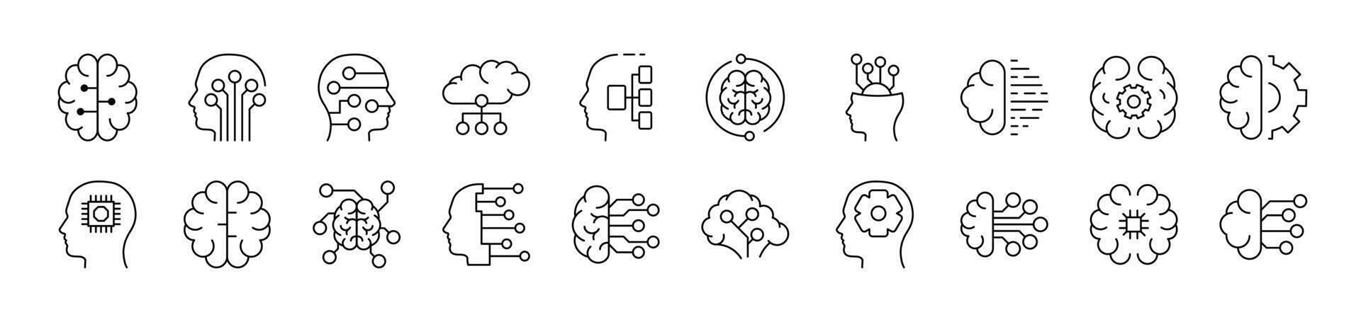 Artificial Intelligence Line Icon Collection. Editable Stroke. Minimalistic Linear Pictogram for Design of Cards, Apps, Banners, Posts vector
