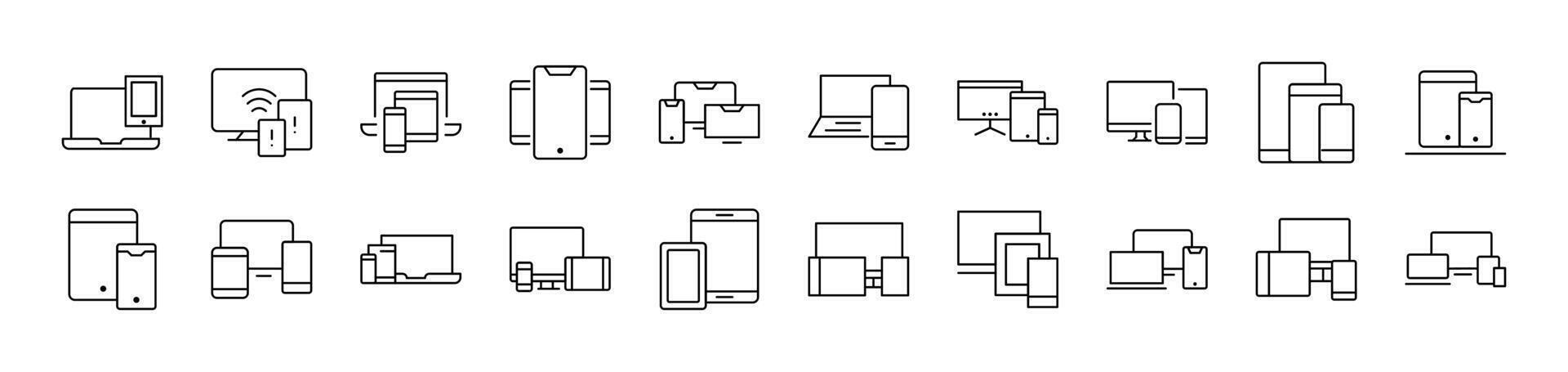 Pack of Line Icons of Computer, Laptop, Tablet. Editable Stroke. Minimalistic Linear Pictogram for Design of Cards, Apps, Banners, Posts vector