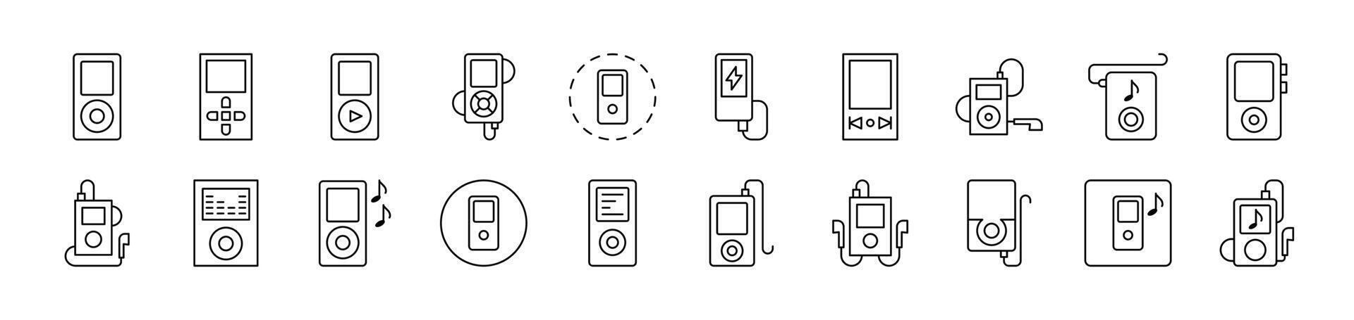 Music Player Line Icon Bundle. Editable Stroke. Minimalistic Linear Pictogram for Design of Cards, Apps, Banners, Posts vector