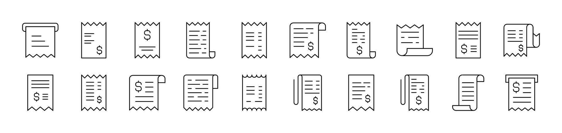 Store Receipt Line Icon Collection. Editable Stroke. Minimalistic Linear Pictogram for Design of Cards, Apps, Banners, Posts vector