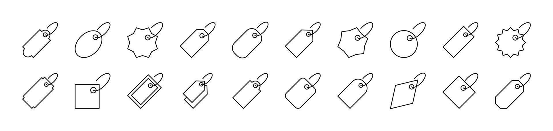 Pack of Line Icons of Label. Editable Stroke. Minimalistic Linear Pictogram for Design of Cards, Apps, Banners, Posts vector