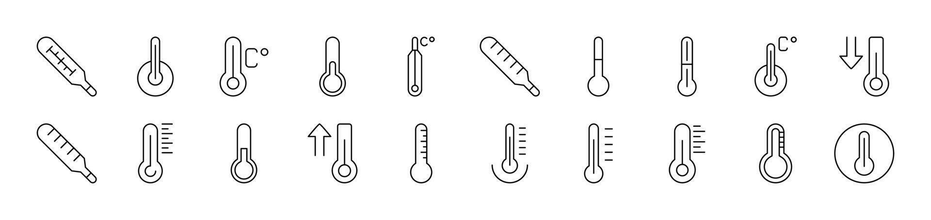 Thermometer Bundle of Thin Icons. Editable Stroke. Suitable for Web Sites, Books, Cards, Apps vector