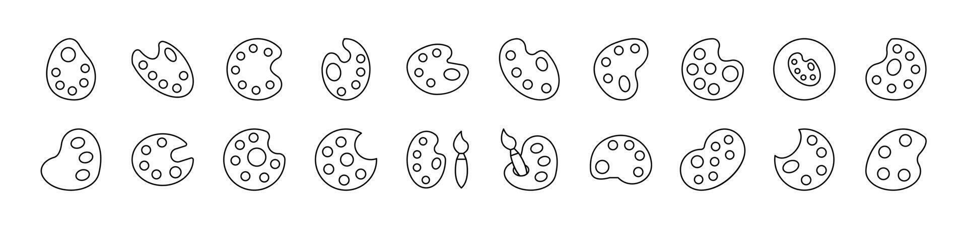 Pack of Line Icons of Paint palette, Watercolor. Editable Stroke. Minimalistic Linear Pictogram for Design of Cards, Apps, Banners, Posts vector