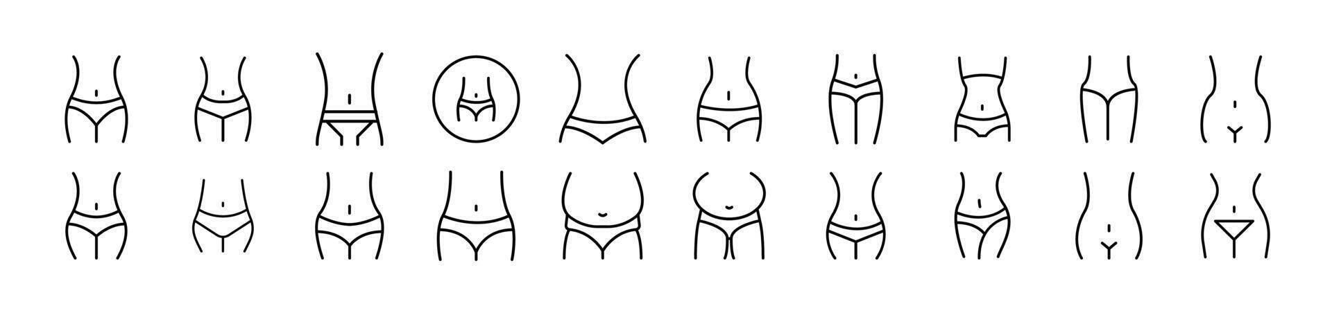 Waist Related Icon Set. Editable Stroke. Suitable for Web Sites, Books, Cards, Apps vector