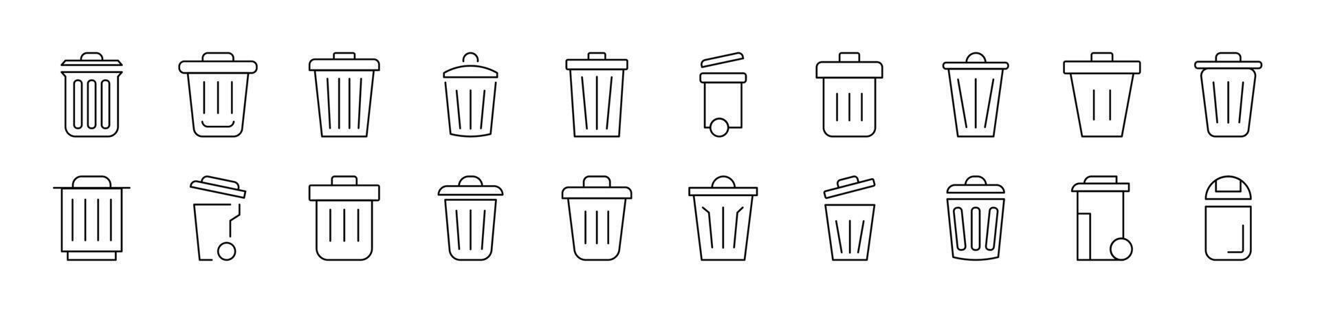Trash Can Bundle of Thin Icons. Editable Stroke. Suitable for Web Sites, Books, Cards, Apps vector