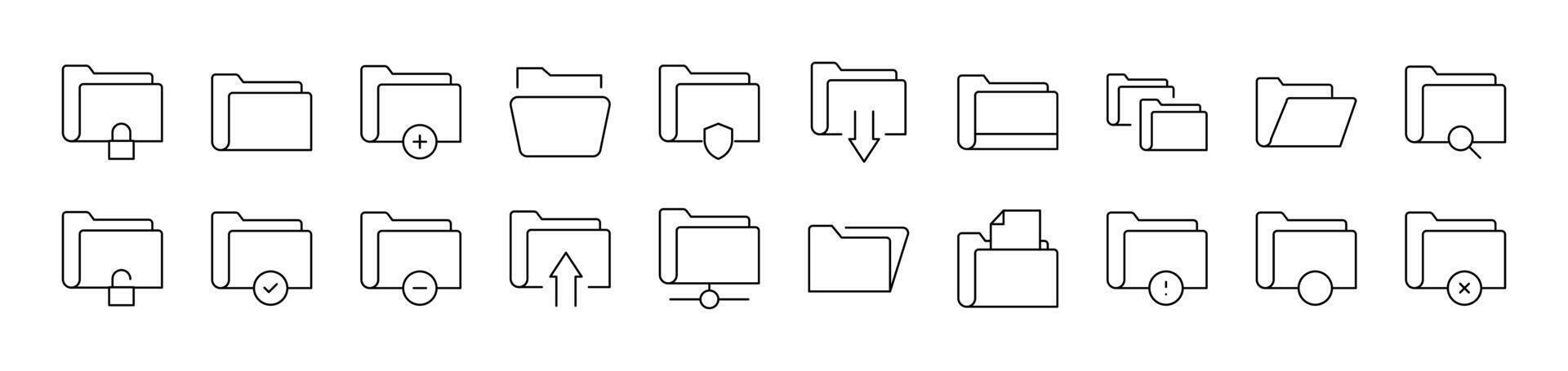 Computer Folder Set of Thin Icons. Editable Stroke. Suitable for Web Sites, Books, Cards, Apps vector
