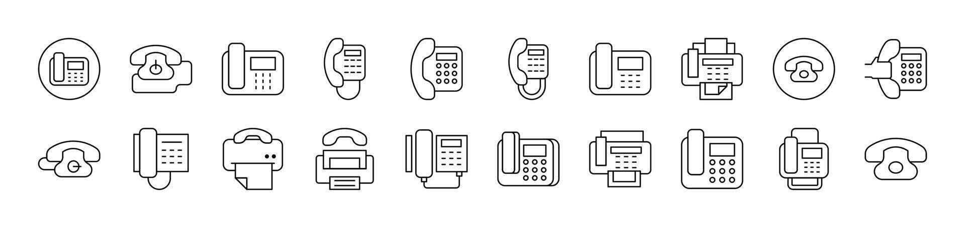 Phone and Fax Pack of Thin Icons. Editable Stroke. Suitable for Web Sites, Books, Cards, Apps vector