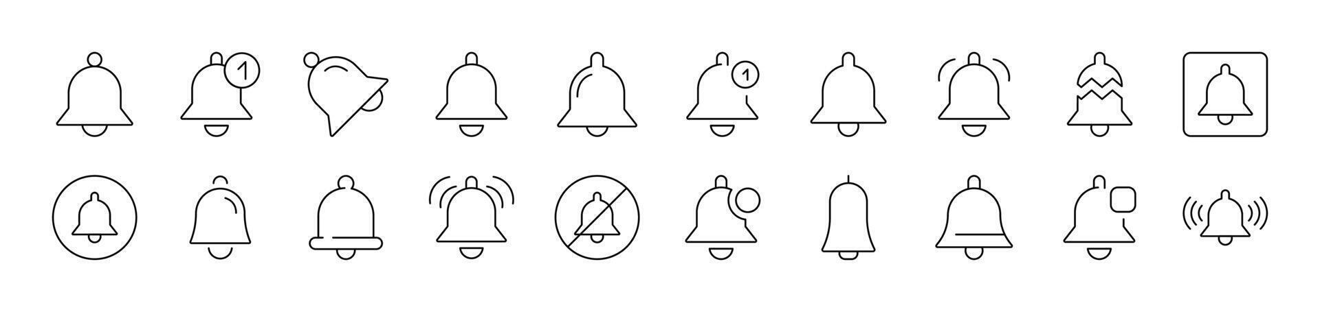 Bell as Ring and Notification Related Line Icons for Web Sites, Books, Cards, Apps. Editable Stroke. Suitable for Web Sites, Books, Cards, Apps vector