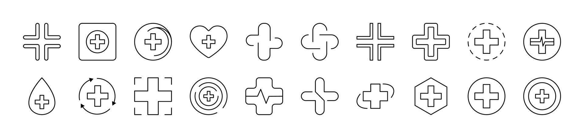 Medical Cross as Hospital Symbol Related Line Icons for Web Sites, Books, Cards, Apps. Editable Stroke. Suitable for Web Sites, Books, Cards, Apps vector