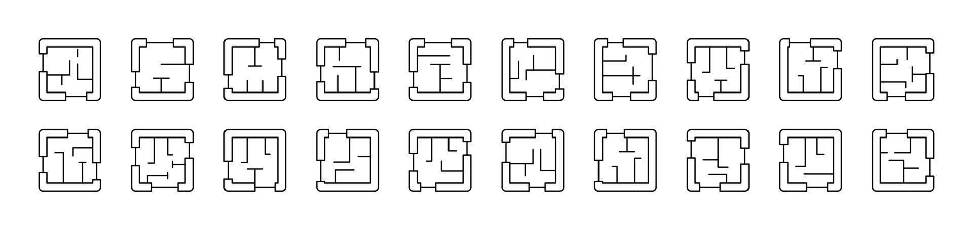 Floor Plan Simple Isolated Line Icons Collection. Editable Stroke. Suitable for Web Sites, Books, Cards, Apps vector