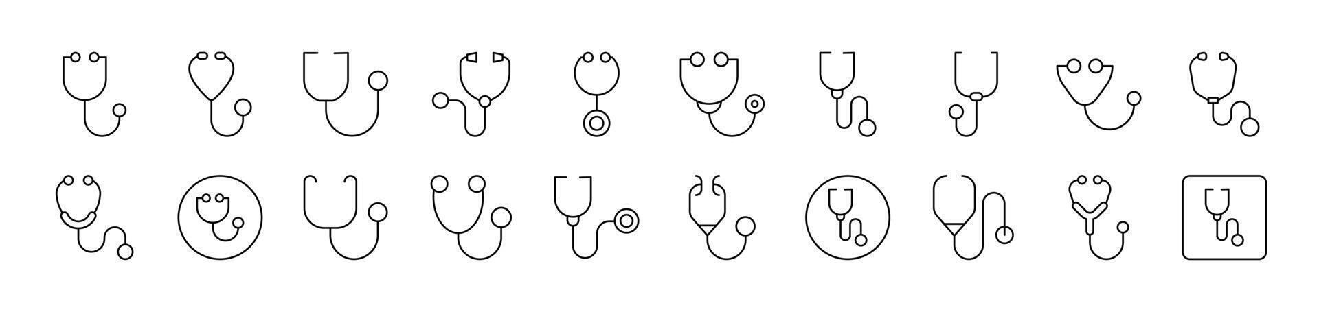 Stethoscope Simple Isolated Line Icons Collection. Editable Stroke. Suitable for Web Sites, Books, Cards, Apps vector