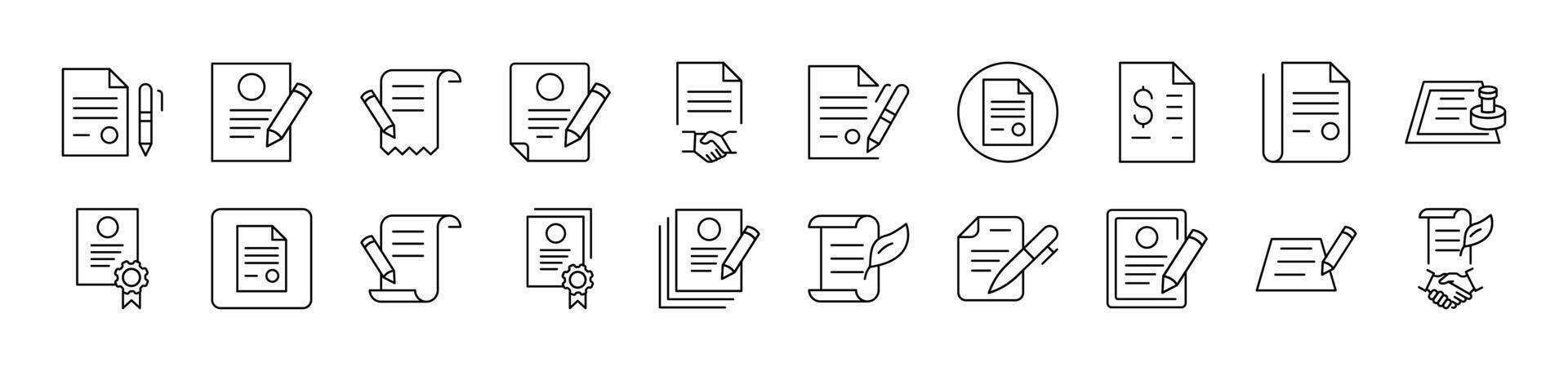 Documents with Quill, Pen, Stamp Outline Sign Collection. Editable Stroke. Perfect for Infographics, Articles, Books, Flyers, Banners vector