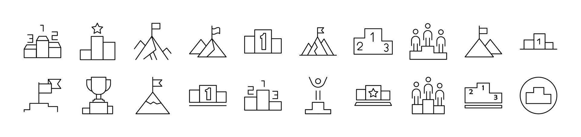 Winner and Pedestal Pack of Thin Icons. Editable Stroke. Suitable for Web Sites, Books, Cards, Apps vector
