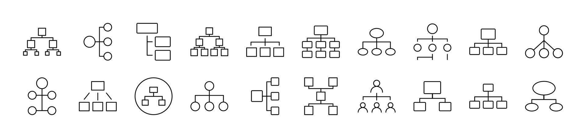 Mind Map or Hierarchy Thin Icons Collection. Editable Stroke. Suitable for Web Sites, Books, Cards, Apps vector