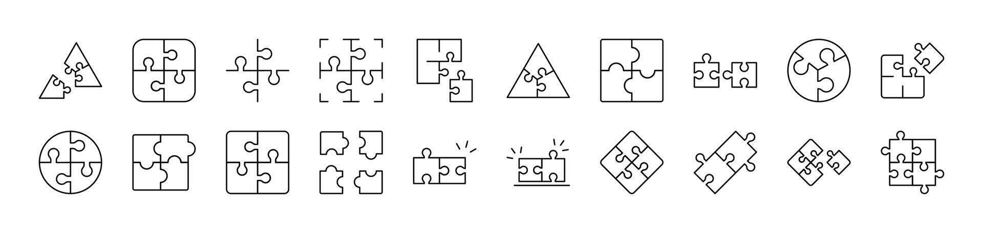 Puzzle Outline Icon Collection. Editable Stroke. Perfect for Infographics, Articles, Books, Flyers, Banners vector