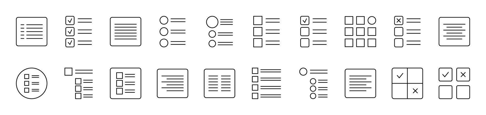 Menu and List in Interface Outline Picture Collection. Editable Stroke. Perfect for Infographics, Articles, Books, Flyers, Banners vector