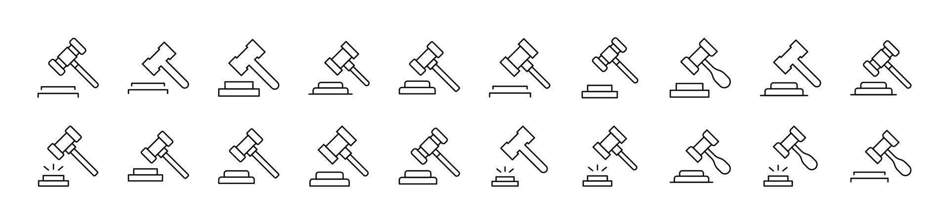 Judicial Gavel Outline Picture Collection. Editable Stroke. Perfect for Infographics, Articles, Books, Flyers, Banners vector