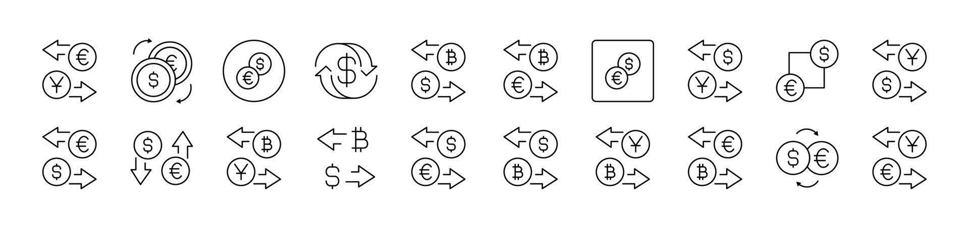 Currency Exchange Picture Collection. Editable Stroke. Perfect for Infographics, Articles, Books, Flyers, Banners vector