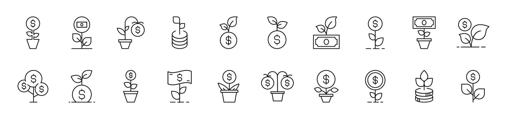 Money Tree Outline Icon Collection. Editable Stroke. Perfect for Infographics, Articles, Books, Flyers, Banners vector
