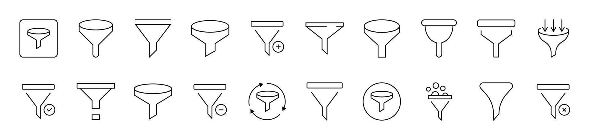Funnel Outline Picture Collection. Editable Stroke. Perfect for Infographics, Articles, Books, Flyers, Banners vector