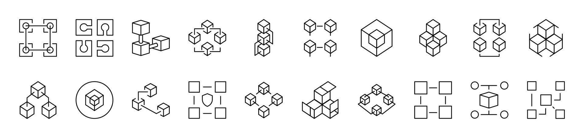 Various Cubes Outline Sign Collection. Editable Stroke. Perfect for Infographics, Articles, Books, Flyers, Banners vector