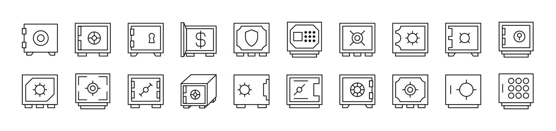 Safe Deposit Box Outline Icon Collection. Editable Stroke. Perfect for Infographics, Articles, Books, Flyers, Banners vector
