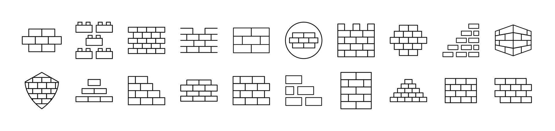 Brick Wall Outline Icon Collection. Editable Stroke. Perfect for Infographics, Articles, Books, Flyers, Banners vector