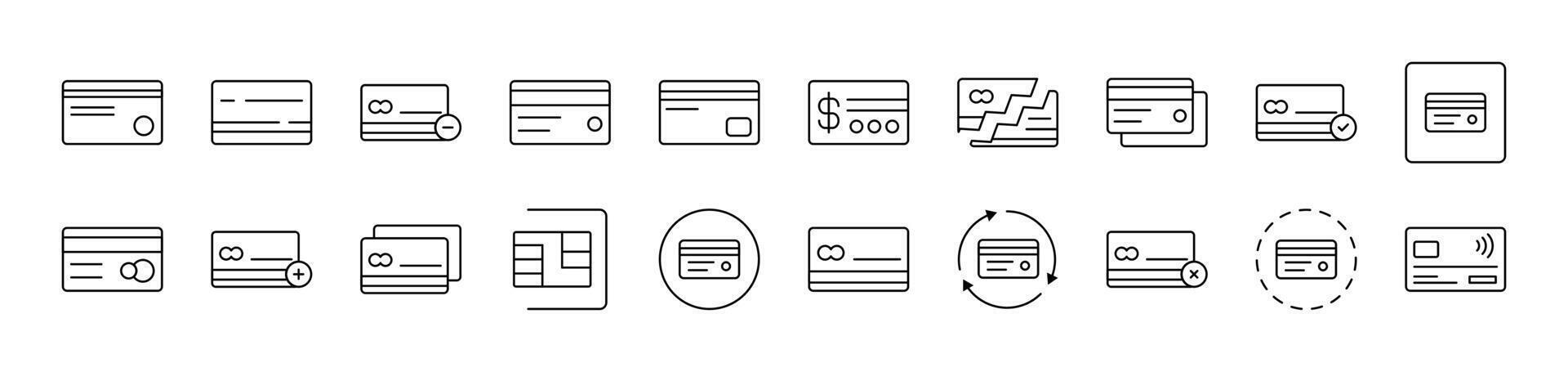 Credit or Debit Cards Line Icon Collection. Editable Stroke. Perfect for Infographics, Articles, Books, Flyers, Banners vector