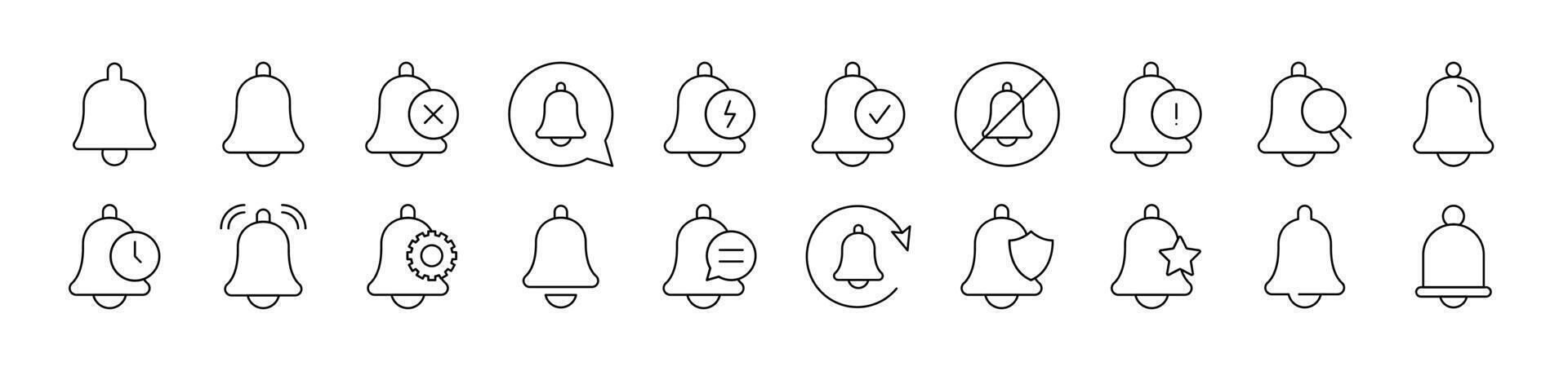 Ring, Bell Outline Picture Collection. Editable Stroke. Perfect for Infographics, Articles, Books, Flyers, Banners vector