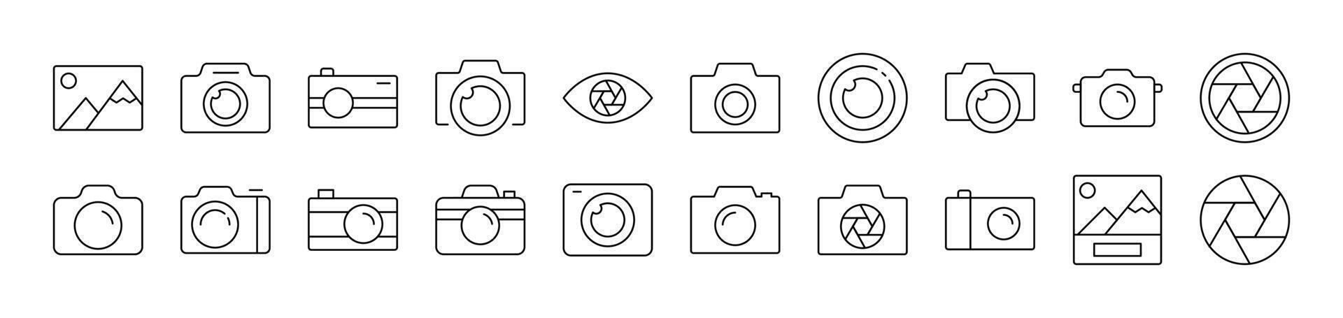 Photo Camera and Image Outline Icon Collection. Editable Stroke. Perfect for Infographics, Articles, Books, Flyers, Banners vector