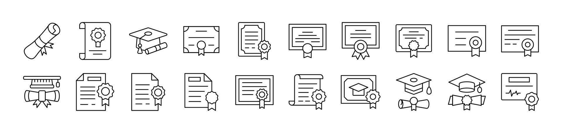 Collection of Images of Diploma and Certificate Drawn with Thin Line for apps, web sites, banners, infographics and other types of design vector