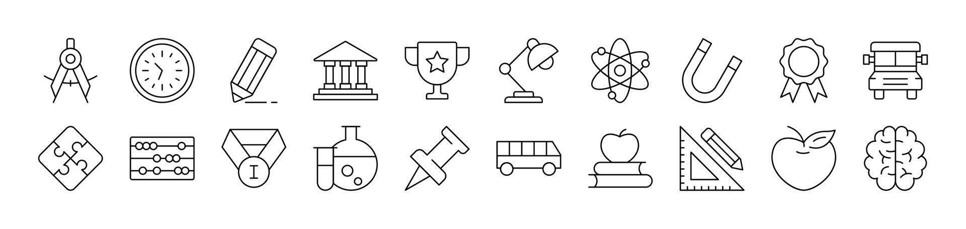 School, College, University Outline Icon Collection. Editable Stroke. Perfect for Infographics, Articles, Books, Flyers, Banners vector