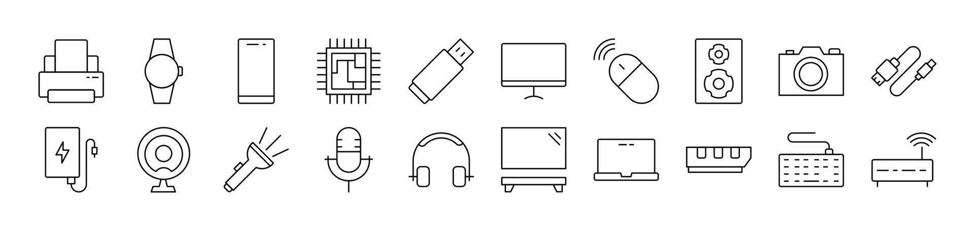 Microphone, USB Cable, Camera, Chip etc Picture Collection. Editable Stroke. Perfect for Infographics, Articles, Books, Flyers, Banners vector
