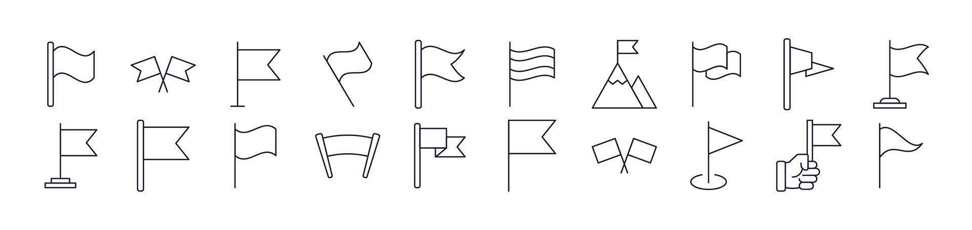 Collection of Images of Flag Drawn with Thin Line for apps, web sites, banners, infographics and other types of design vector