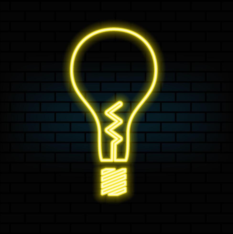 Outline neon electric lamp icon. Glowing neon lamp frame with lightning sign, flash idea pictogram. Electric energy and fuel, electrical charge power, creative solution. icon set.yellow vector