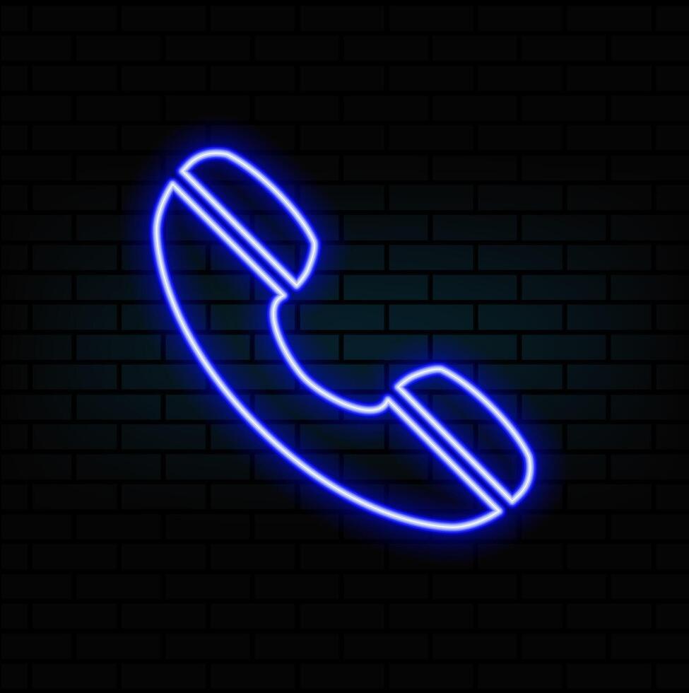 Neon glowing telephone call symbol isolated on black background. neon Telephone call icon. glowing Ringing phone icon. Phone sign. Contact us. neon Phone Call icon symbol..blue vector