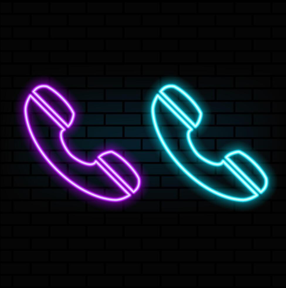 Neon glowing telephone call symbol isolated on black background. neon Telephone call icon. glowing Ringing phone icon. Phone sign. Contact us. neon Phone Call icon symbol..blue color vector