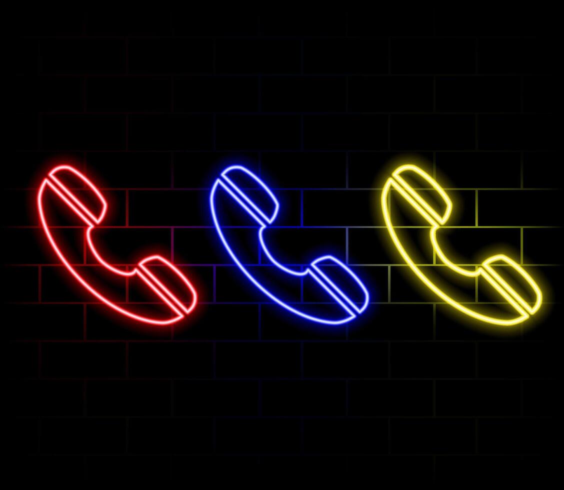 Neon glowing telephone call symbol isolated on black background. neon Telephone call icon. glowing Ringing phone icon. Phone sign. Contact us. neon Phone Call icon symbol. vector