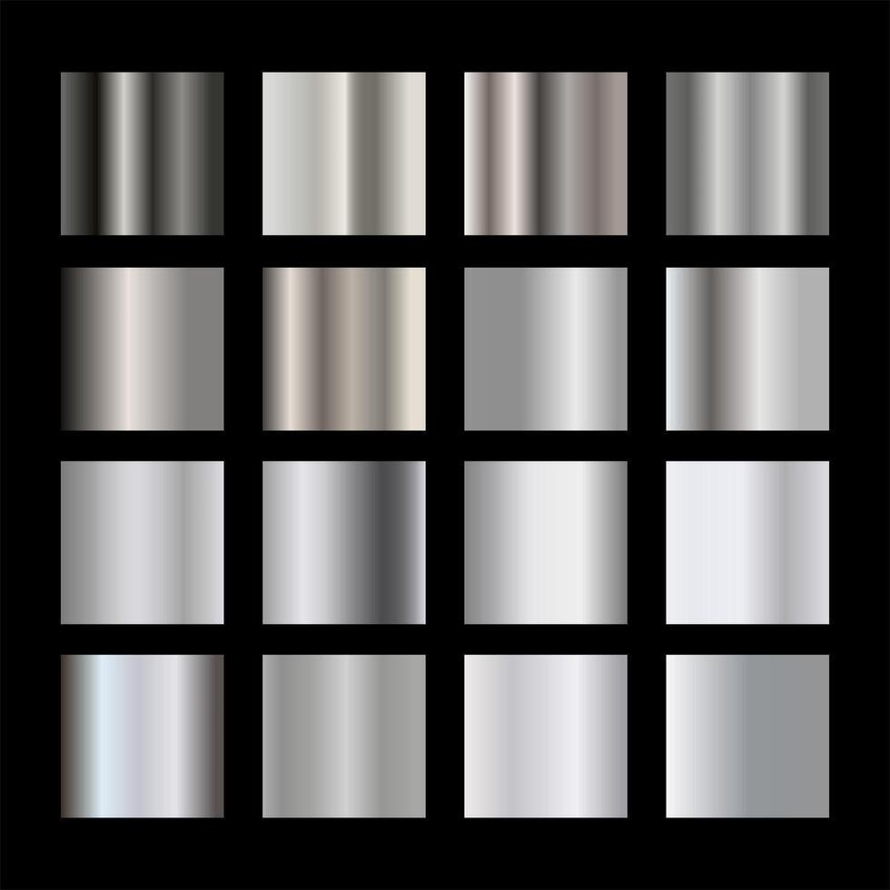 A set of dark black and silver metallic gradients on a black background. Metallic gradient effects for the design of text and billboards, infographics. Metal banner. illustration. vector
