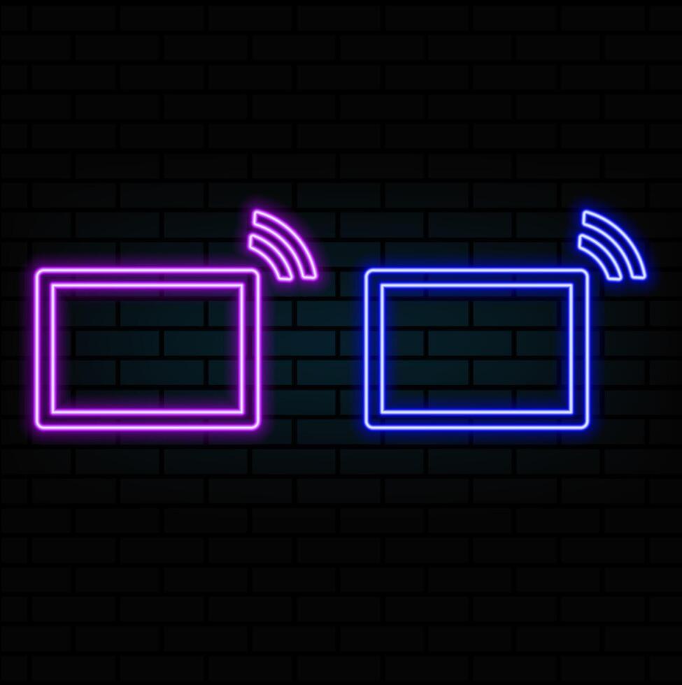 Neon tablet icon. Glowing neon tablet sign, set of isolated device in different vivid colors. Bright icon, sign, symbol for UI design. Mobile device and gadget. illustration.purple vector