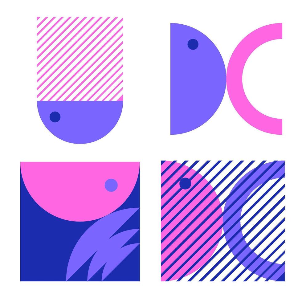 Set modern geometric shape created from semicircles and square ,purple and pink. vector