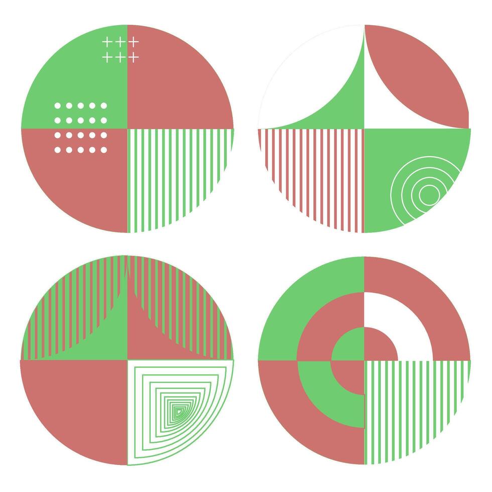 Set abstract geometric shapes create form circle,green and red. vector