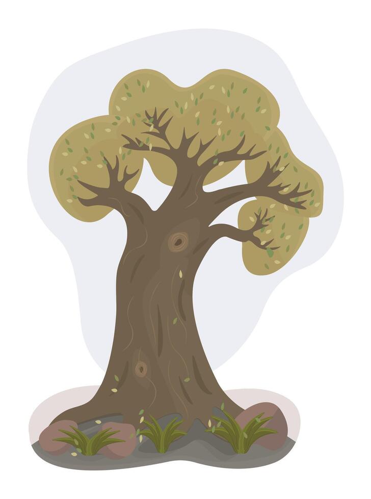 Single big old tree with foliage, color illustration vector