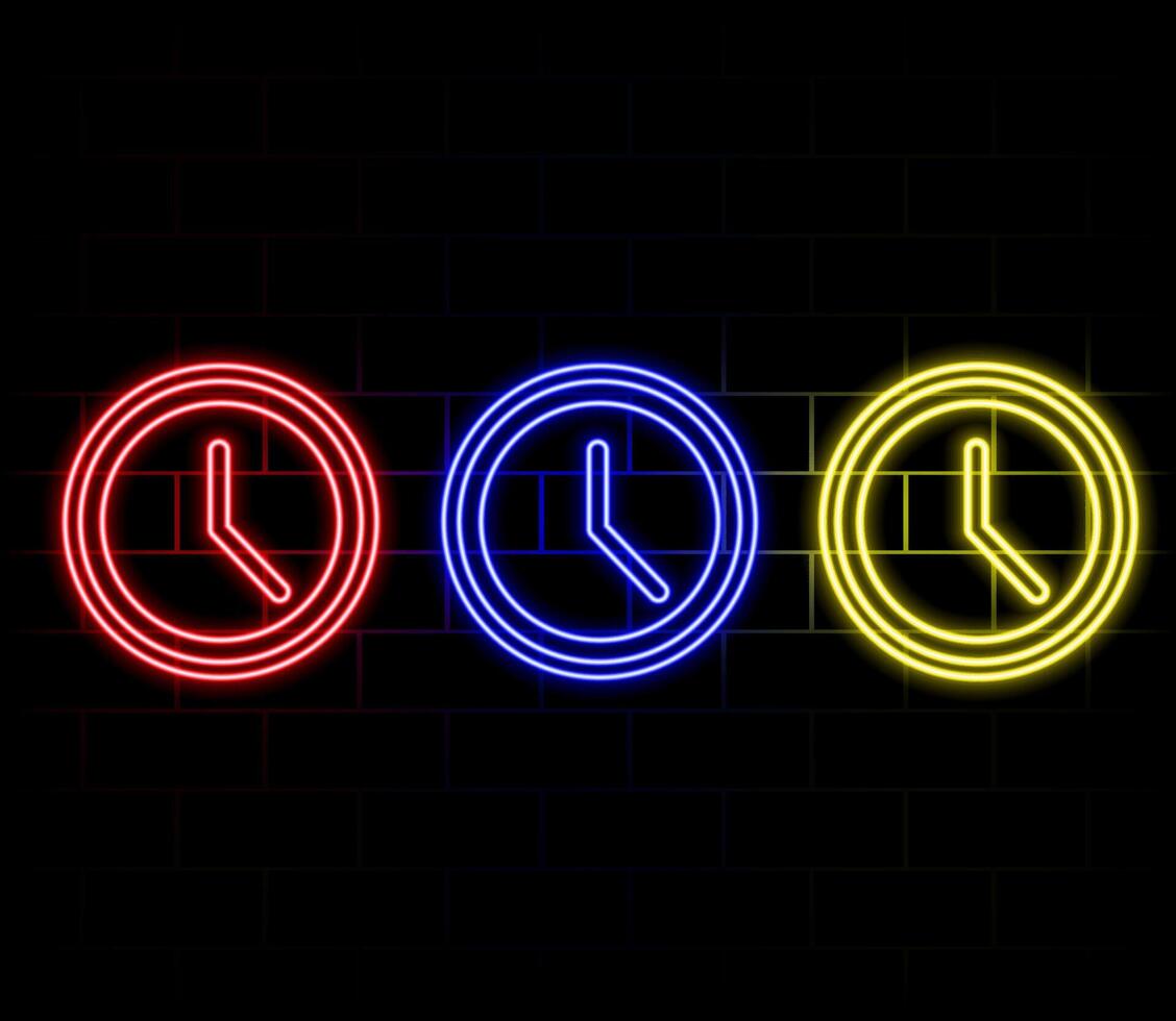 Glowing clock icon. Clock, time. Line clocks symbol isolated on black background. neon Clock icon symbol for your website design logo, app. Clock icon illustration. vector
