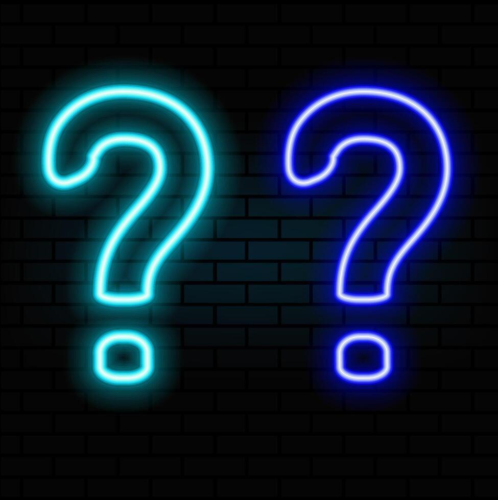 Outline 3 neon questions icon set. Glowing neon question marks, FAQ support, answer searching, questionnaire. Find problem decision. Unknown surprise, secret, mystery. Quest, puzzle. .blue color vector