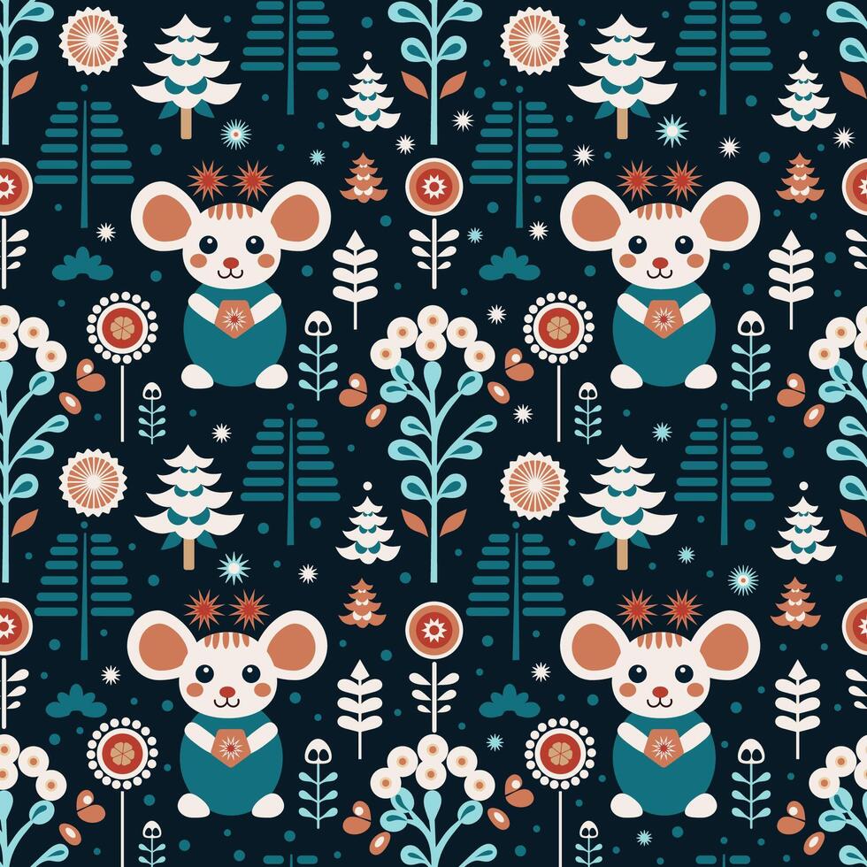 cute mice on a background with plants vector