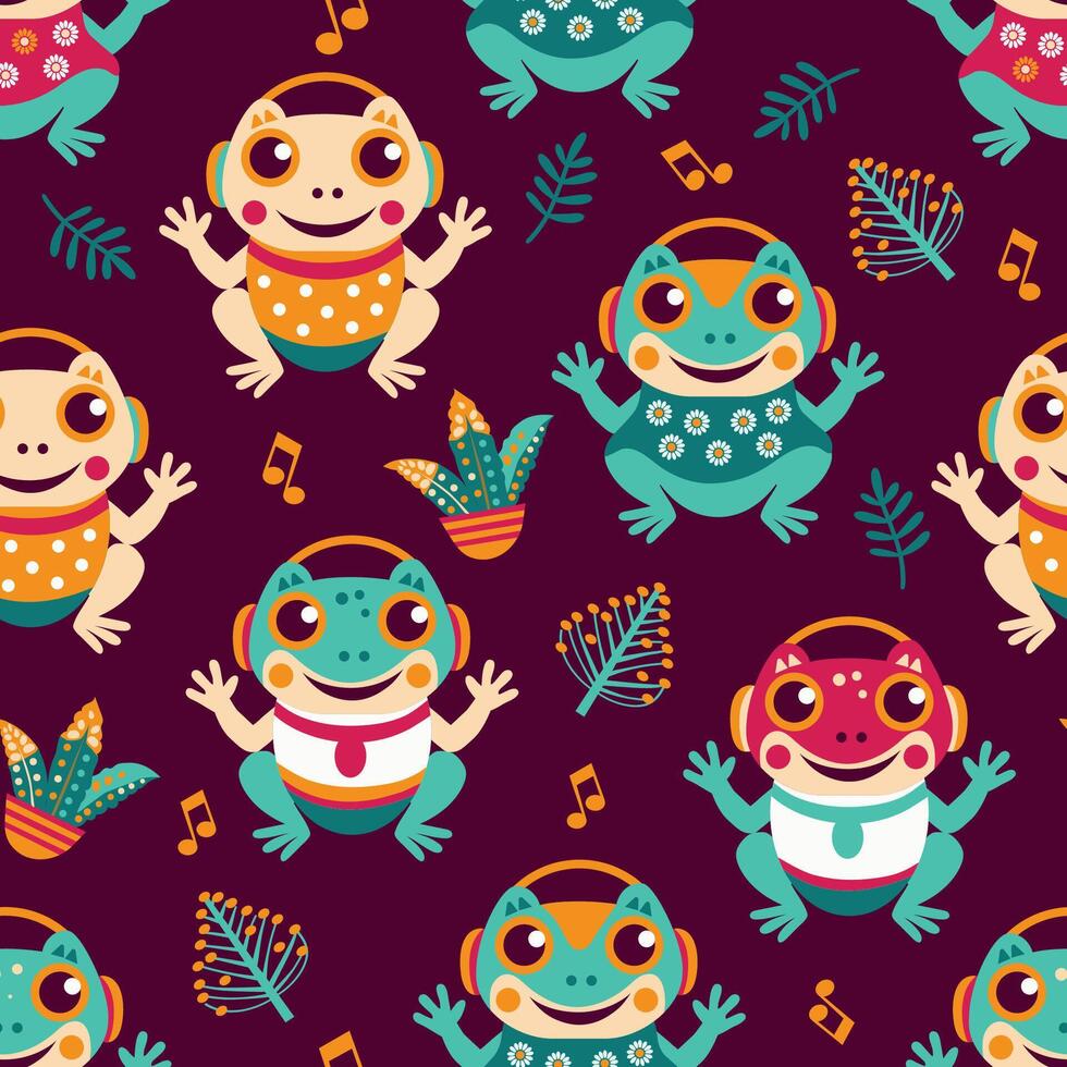 bright musical frogs on a colored background. vector