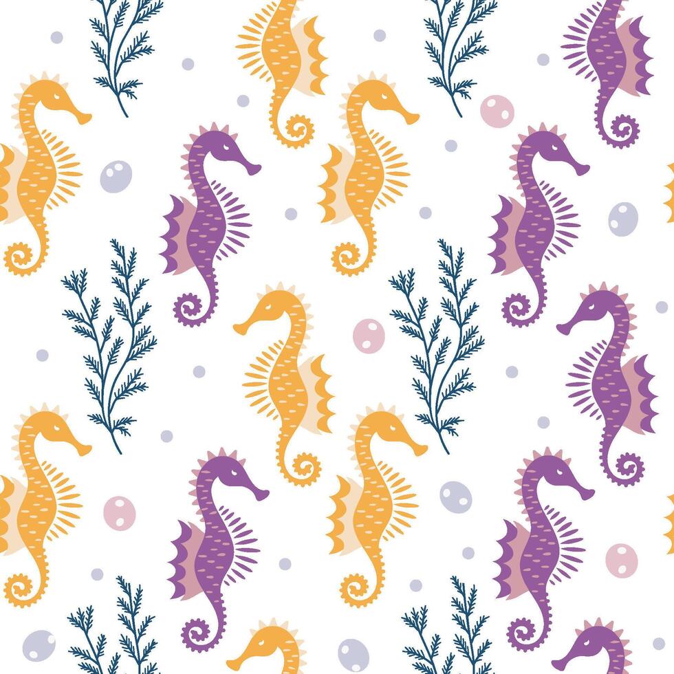 bright seahorses on a white background vector