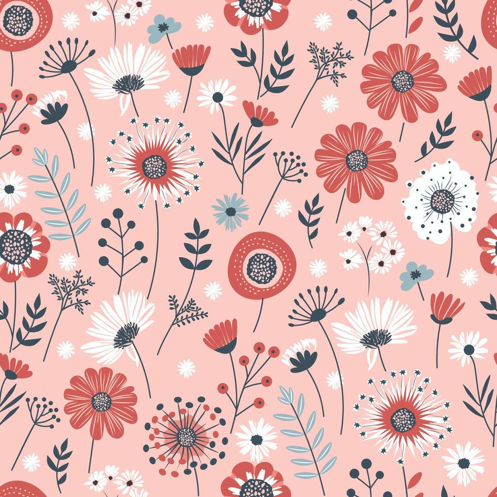 wild flowers on a pink background vector