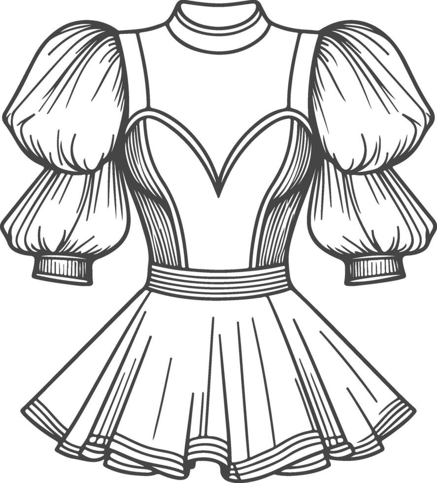 A drawing of a dress with sleeves vector